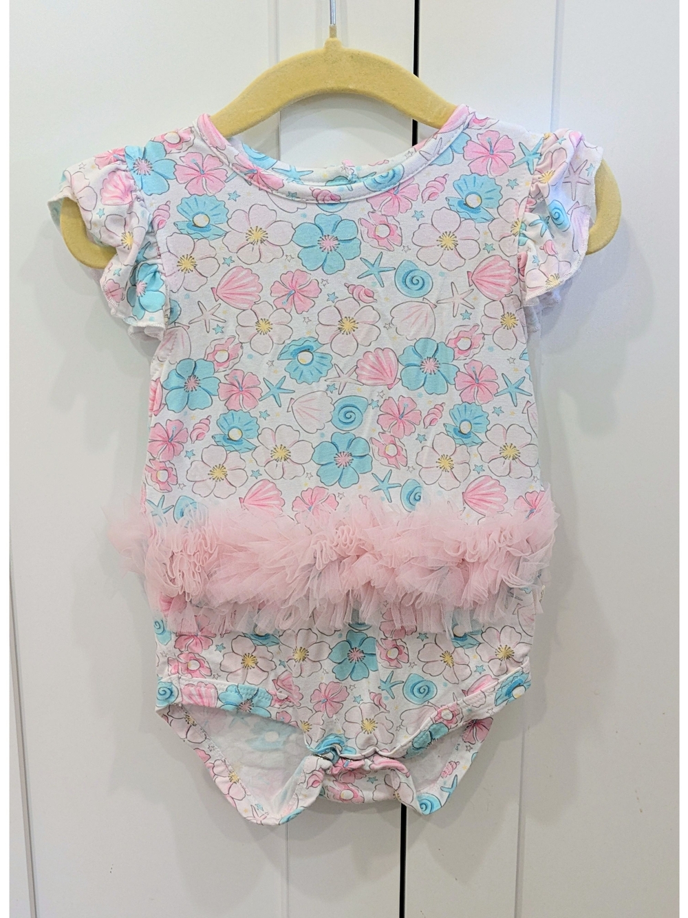 Milkberry Baby Girls Floral Tutu One-Piece Romper - Pink & Blue